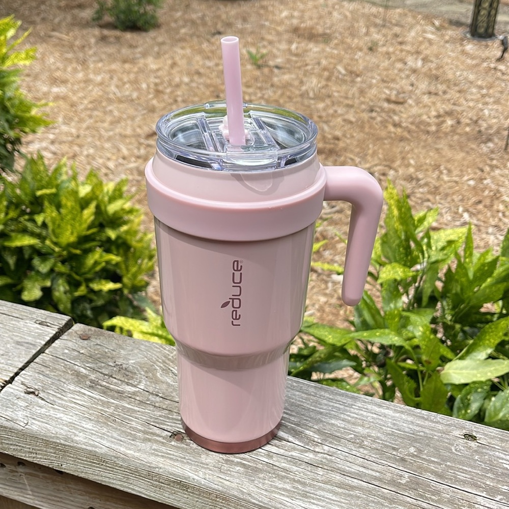 Cotton Pink Stainless Steel Reduce 40 Oz Tumbler with Straw, Lid & Handle